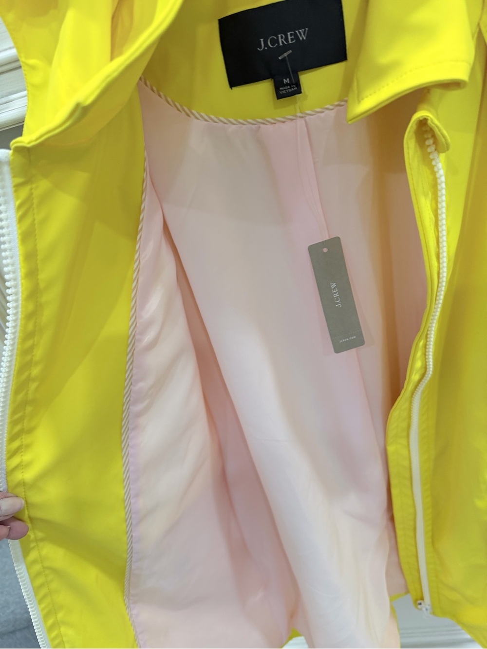 J. Crew Bright Yellow Rubberized Rain Jacket with Soft Pink Lining - Picture 5 of 10